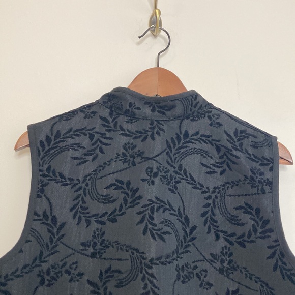 Vintage Reversible Vest Womens Large Chinois Granny Red Black Jacquard Velvet - Picture 12 of 14